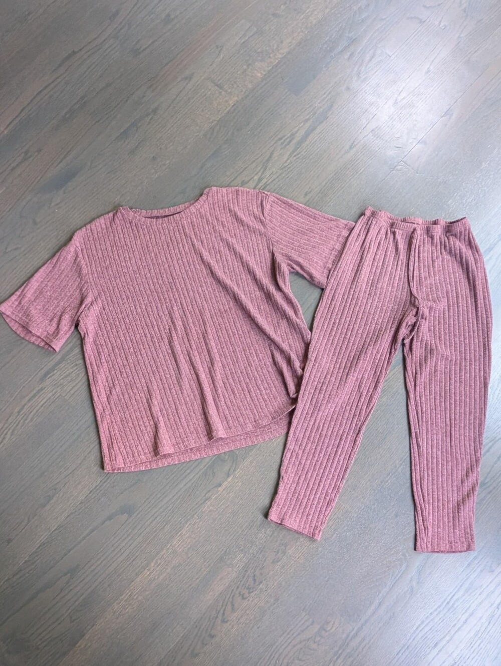 Shein Cozy Ribbed Two-Piece Loungewear Set - Dusty Mauve